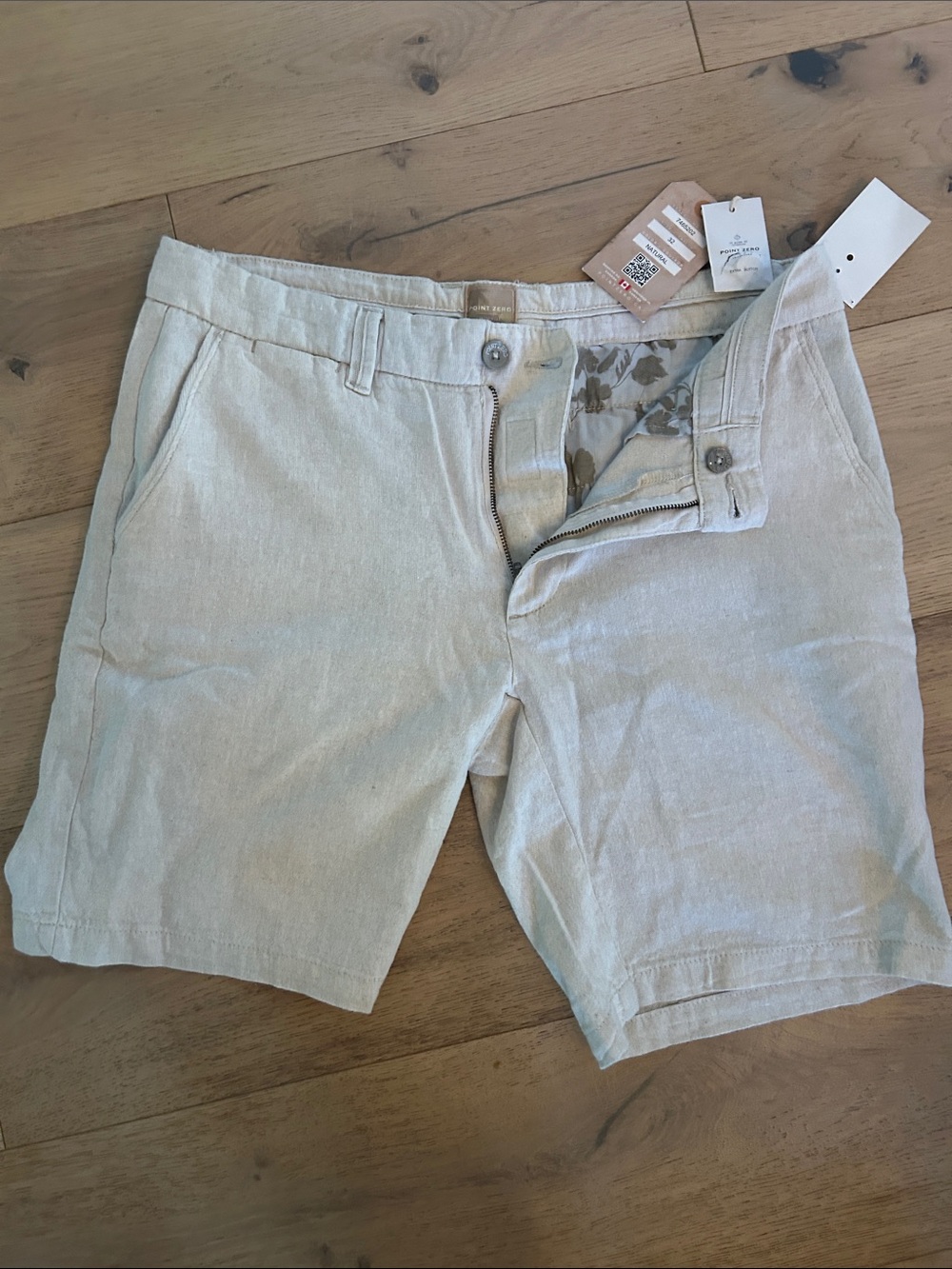 Point Zero natural cotton-linen Light Beige Flat Front Men's Shorts